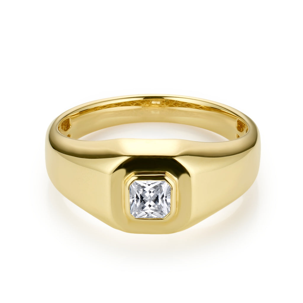 18k Yellow Gold Men’s Square-Cut Solitaire Ring with Lab Grown Diamond