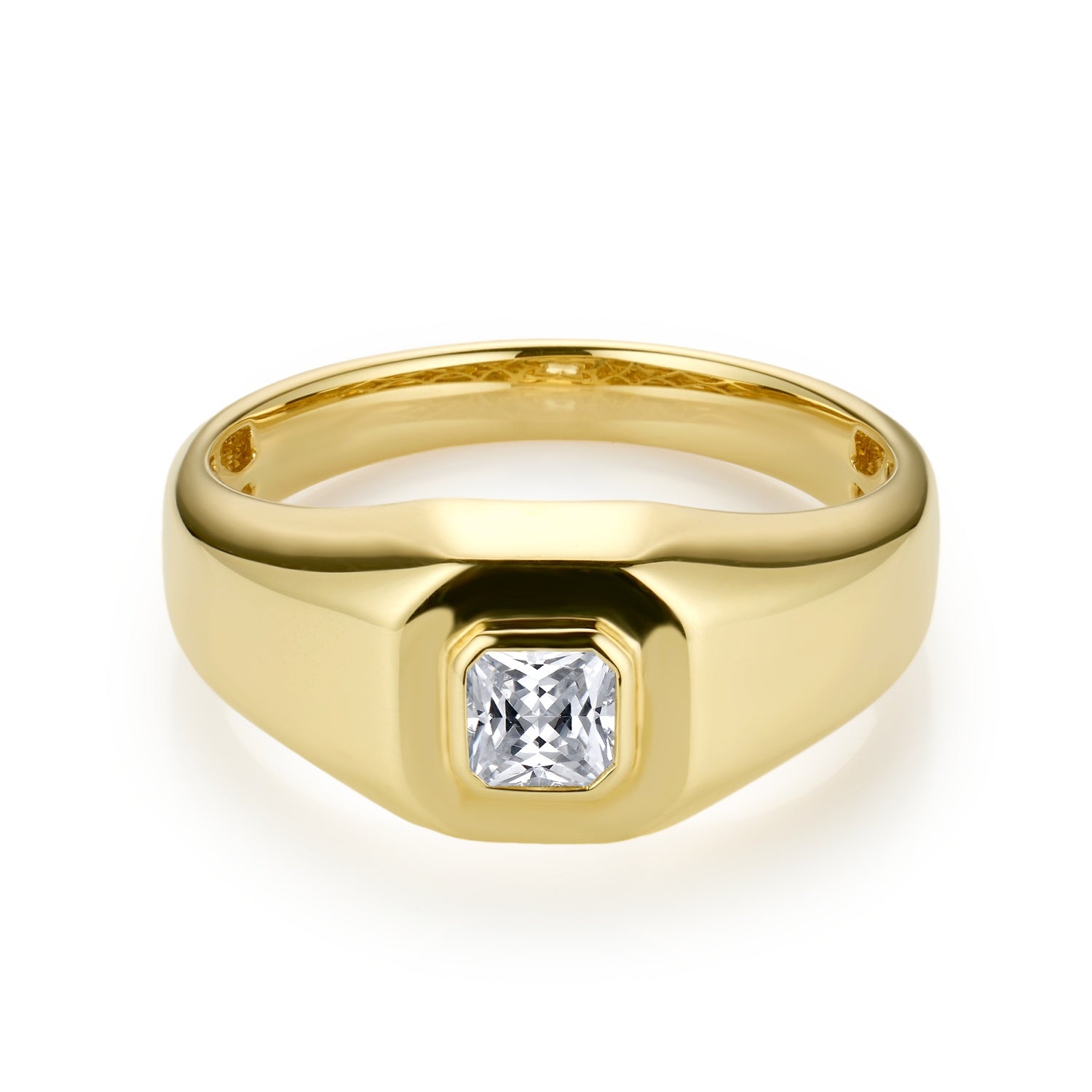 18k Yellow Gold Men’s Square-Cut Solitaire Ring with Lab Grown Diamond