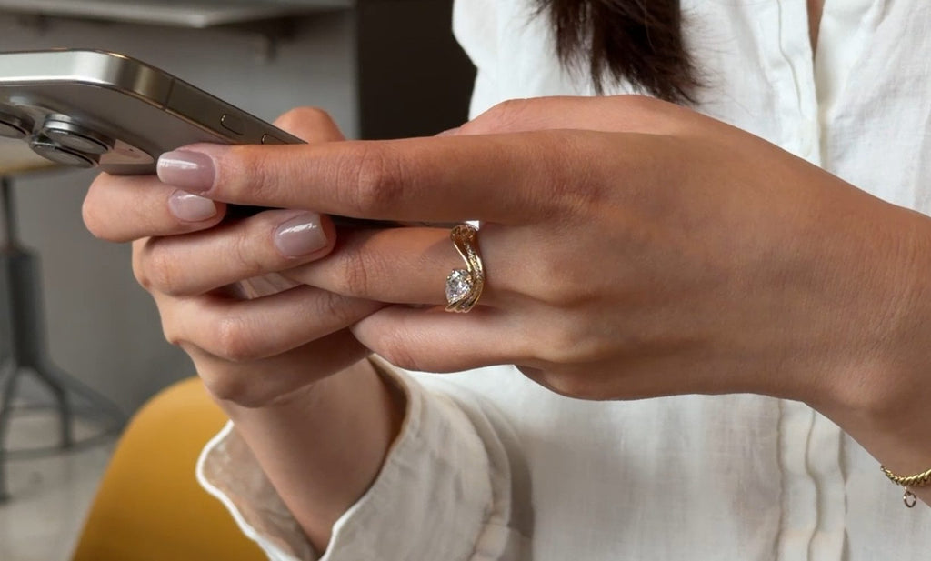 Diamond Ring in Curved Design with Pear Cut Lab Grown Diamond