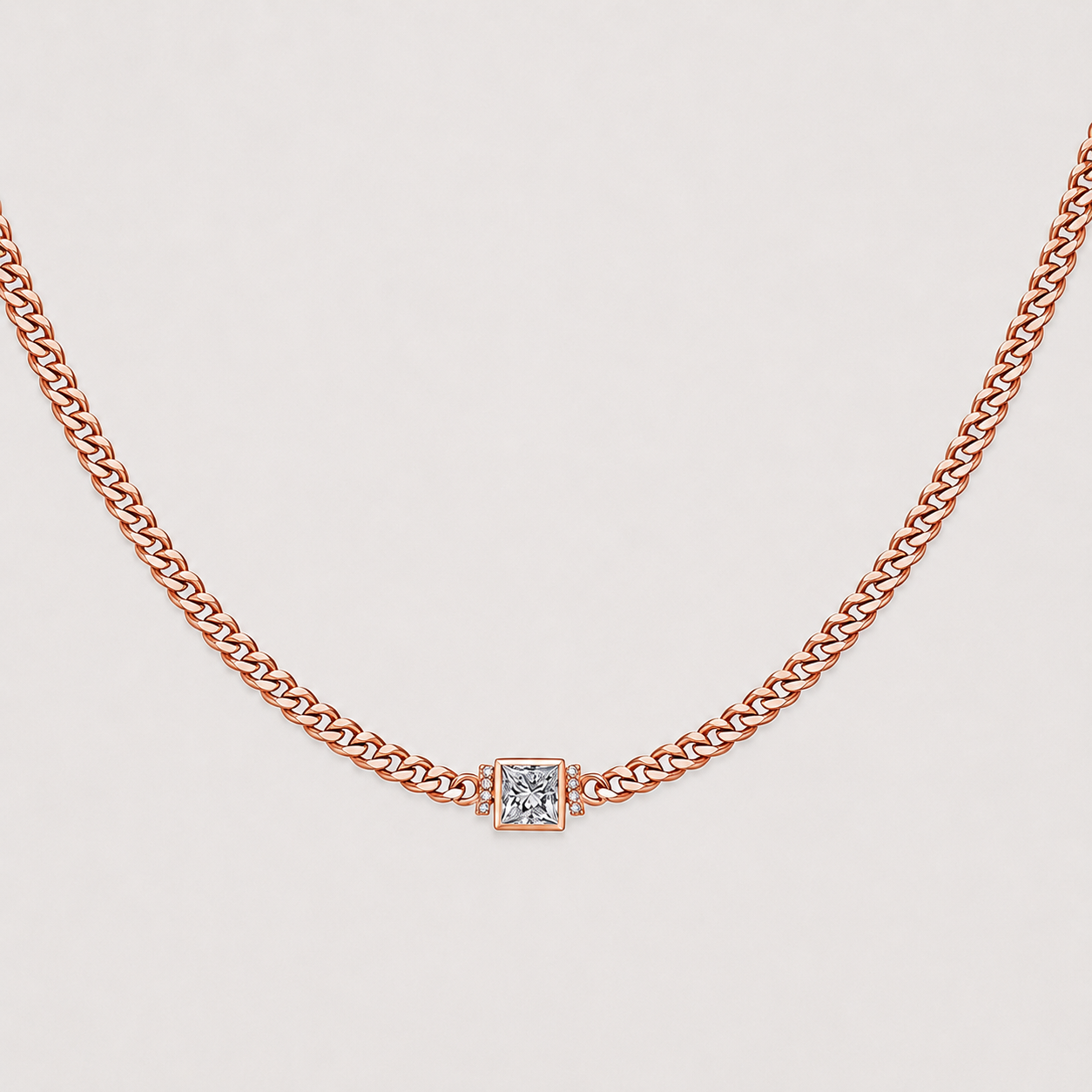 Princess-Cut Diamond Cuban Chain Necklace