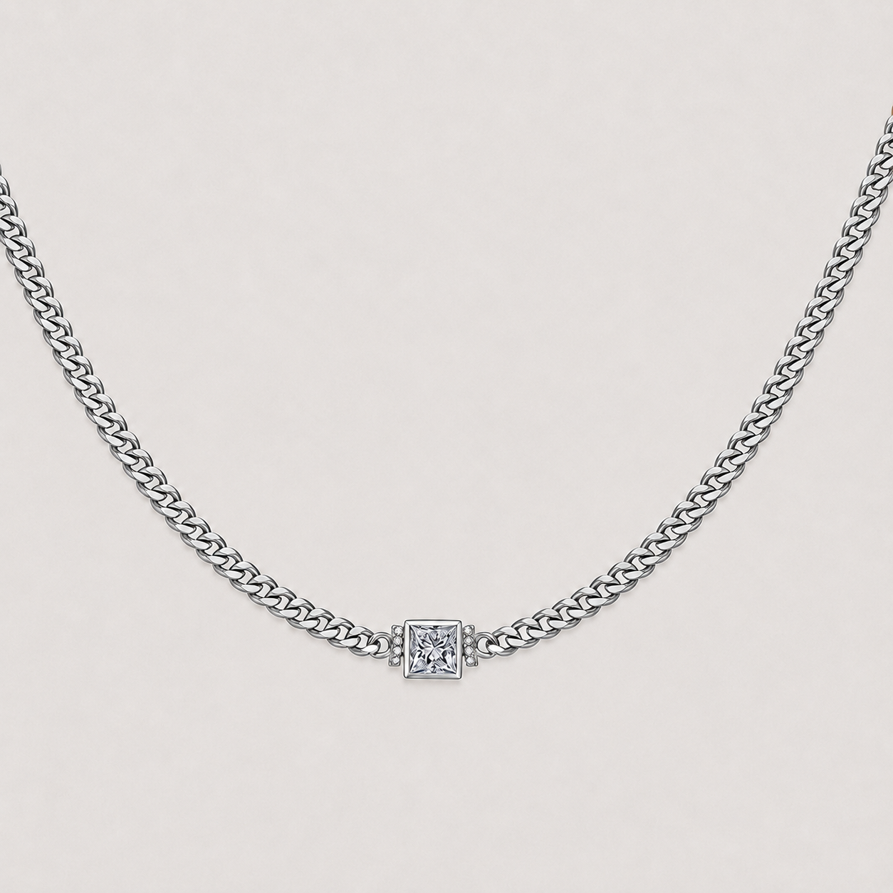 Princess-Cut Diamond Cuban Chain Necklace