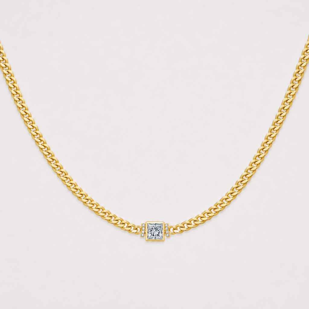 Princess-Cut Diamond Cuban Chain Necklace