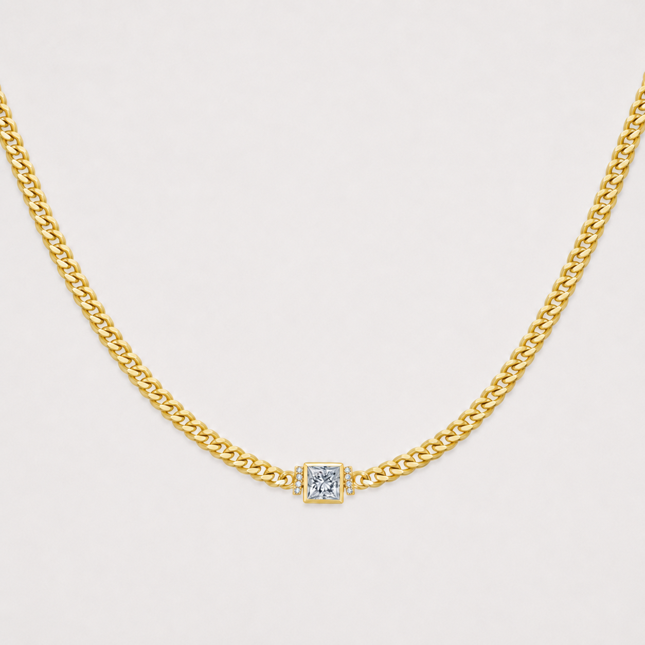 Princess-Cut Diamond Cuban Chain Necklace