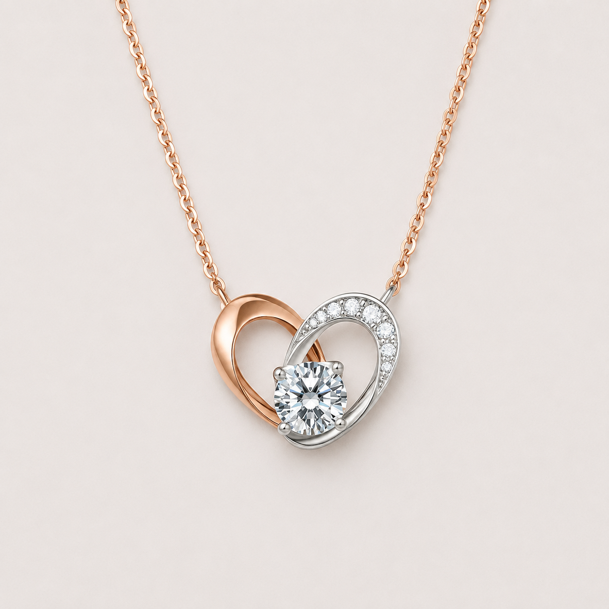Two-Tone Heart Pendant Necklace