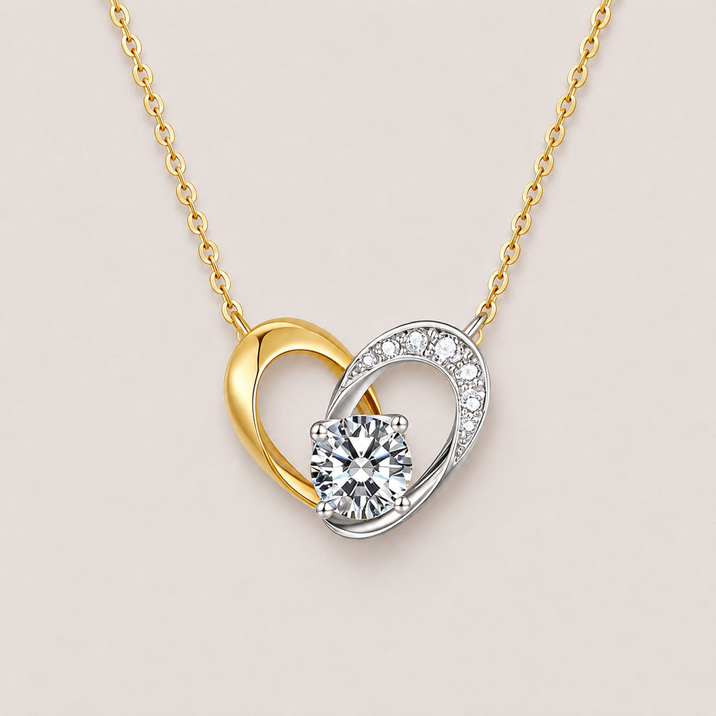 Two-Tone Heart Pendant Necklace