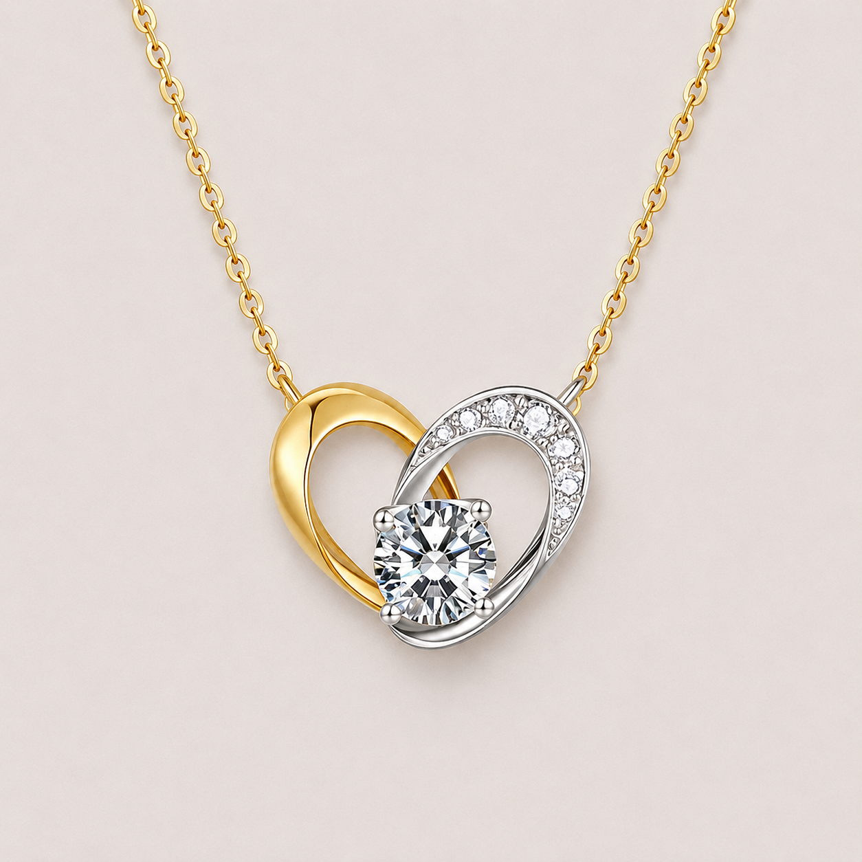 Two-Tone Heart Pendant Necklace