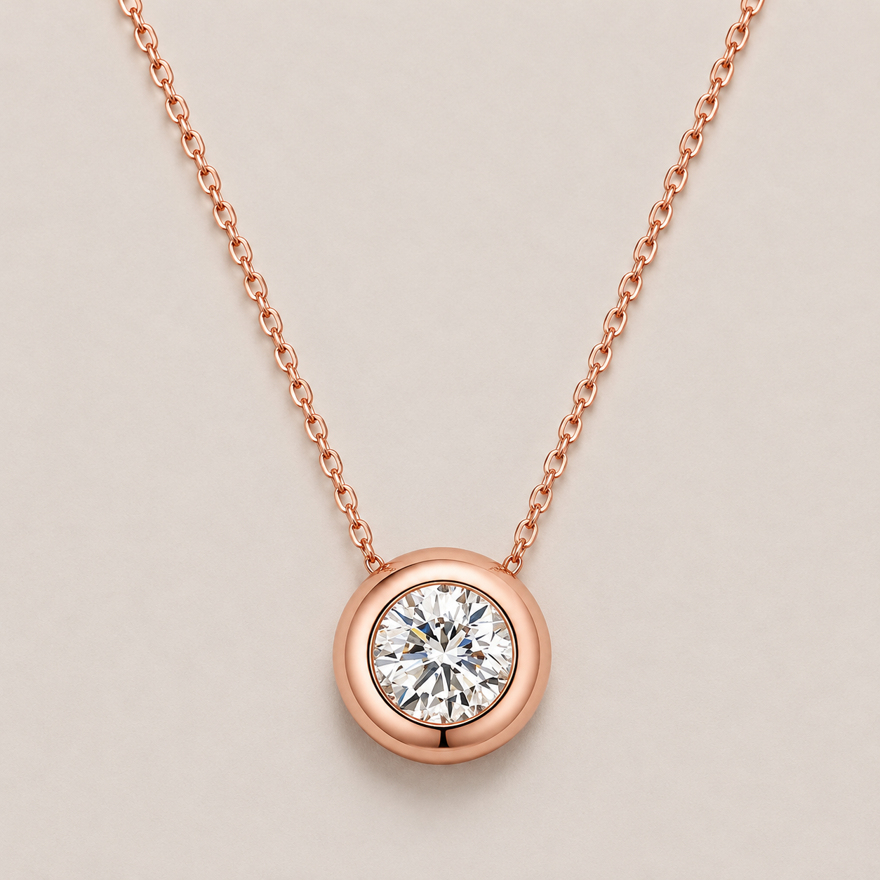 18k White Gold Solitaire Bezel Lab Grown Diamond Necklace