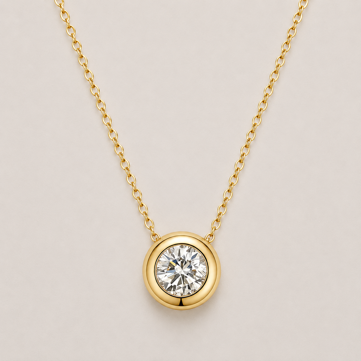 18k White Gold Solitaire Bezel Lab Grown Diamond Necklace