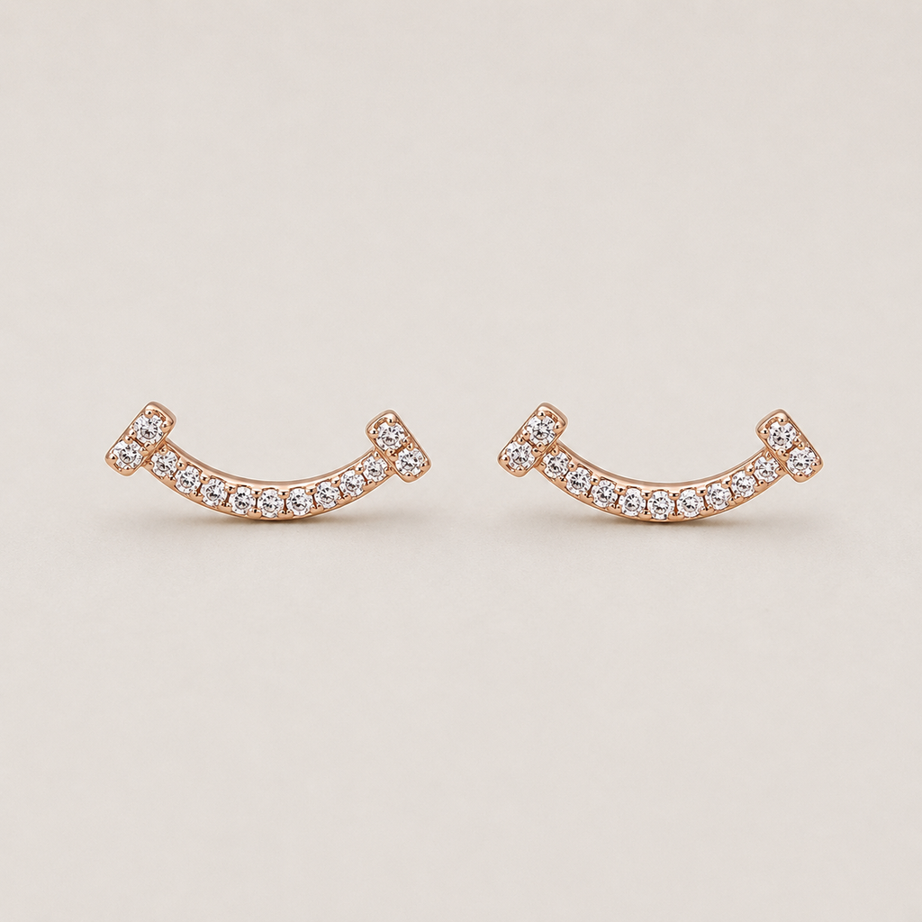18K Rose Gold Pavé Curve Stud Earrings with Lab Grown Diamonds
