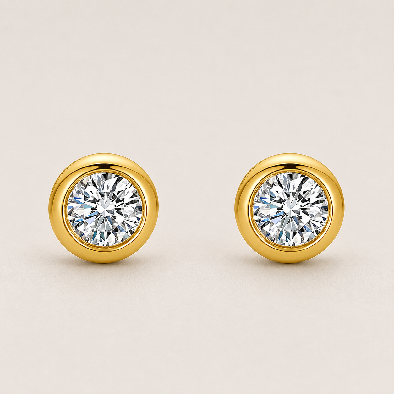 18K Gold Bezel Stud Earrings with Lab Grown Diamonds