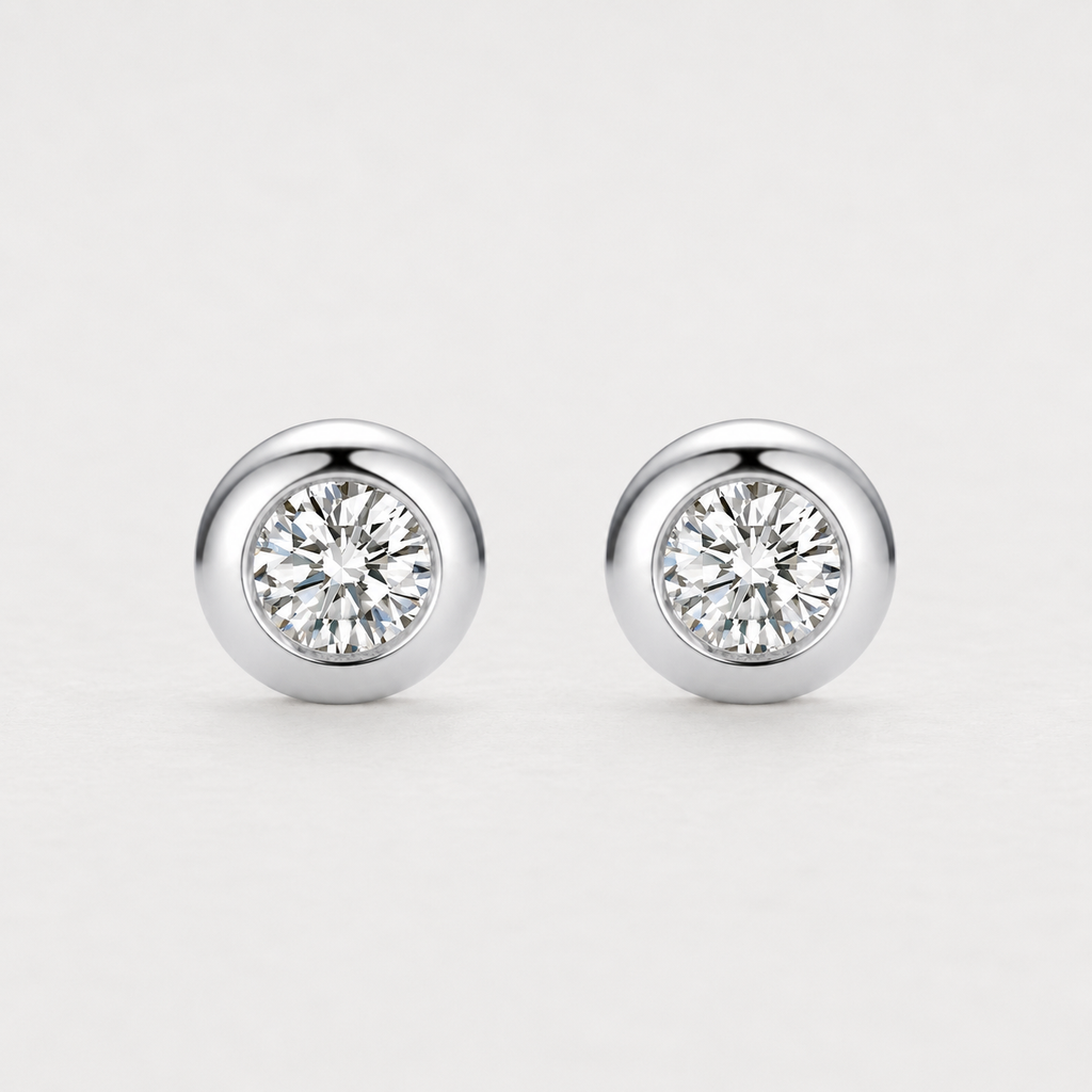 18K Gold Bezel Stud Earrings with Lab Grown Diamonds