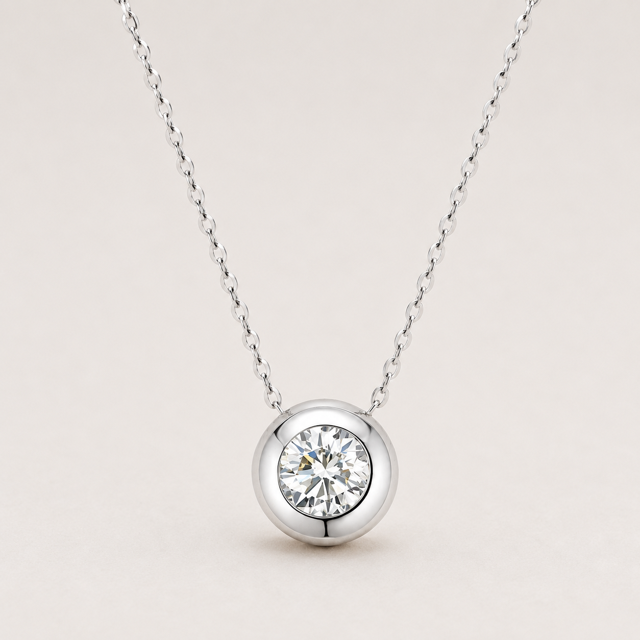 18k White Gold Solitaire Bezel Lab Grown Diamond Necklace