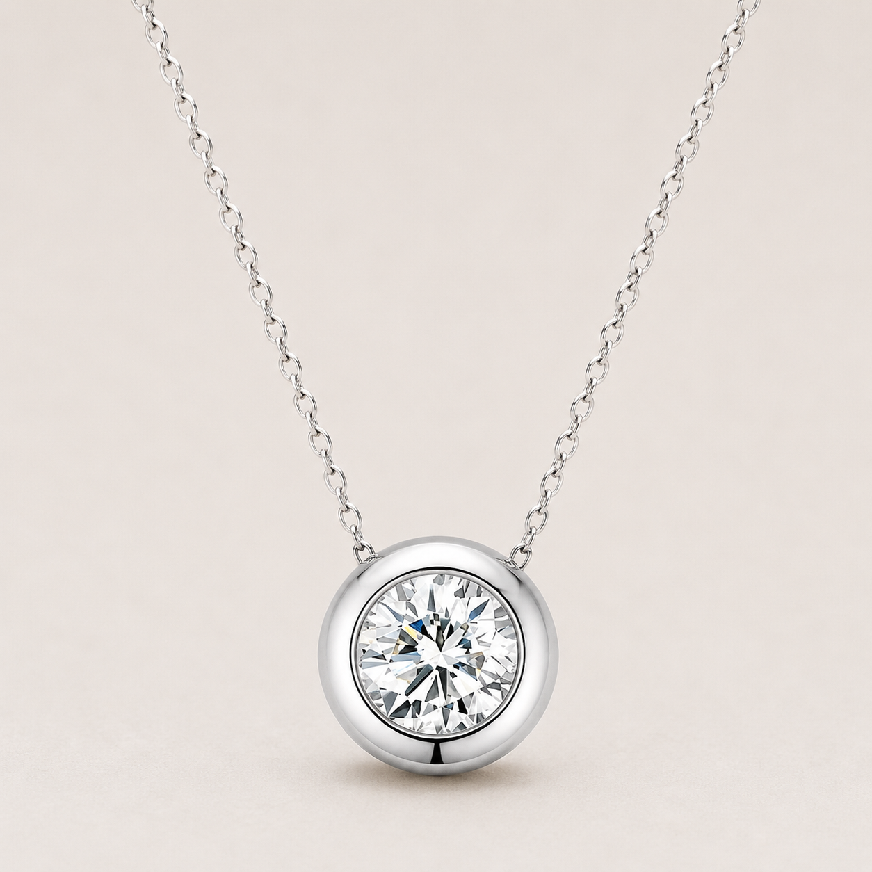 18k White Gold Solitaire Bezel Lab Grown Diamond Necklace
