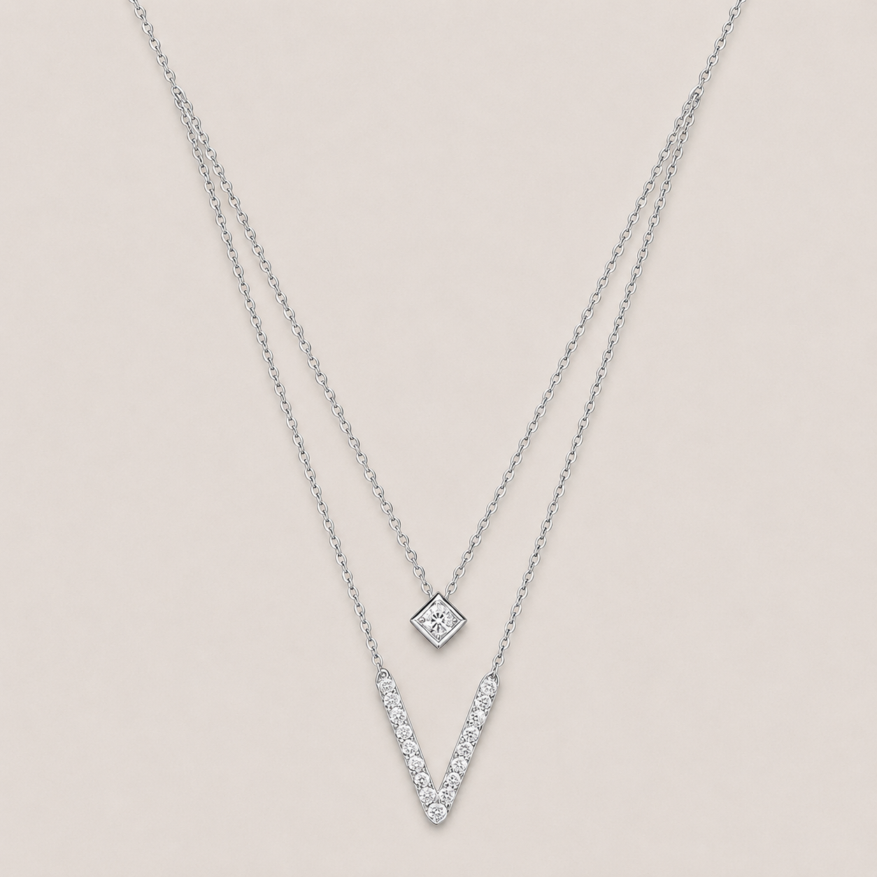 18k Rose Gold Layered V Necklace with Lab Grown Diamonds