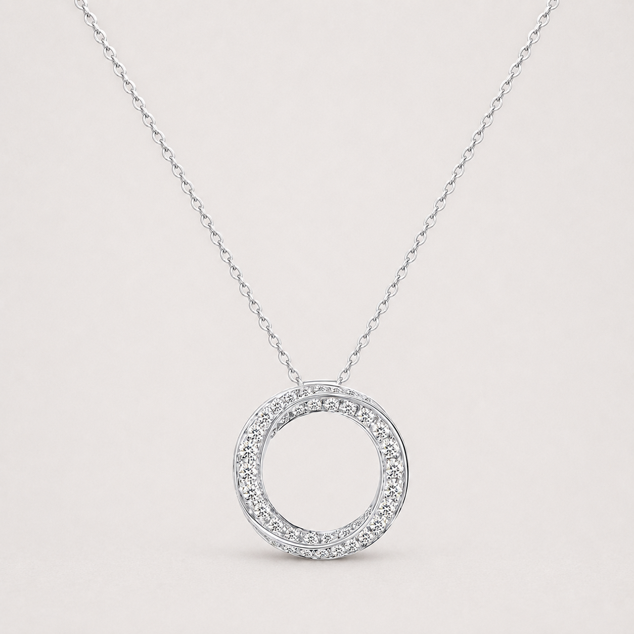 18K White Gold Circle Pendant Necklace with Lab Grown Diamonds