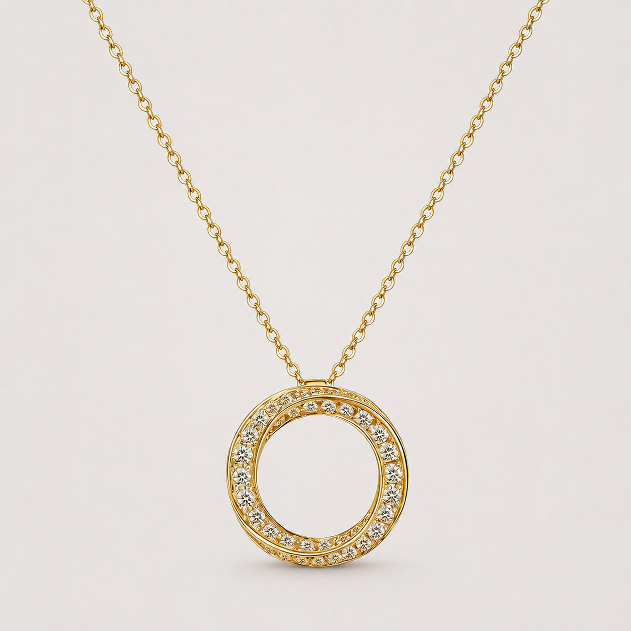 18K White Gold Circle Pendant Necklace with Lab Grown Diamonds