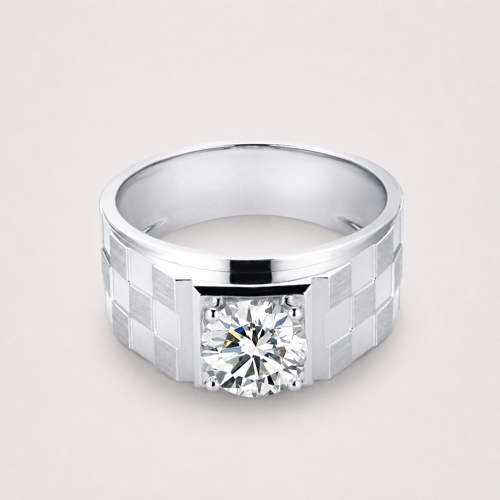 18k White Gold Men’s Solitaire Ring with Lab Grown Diamond