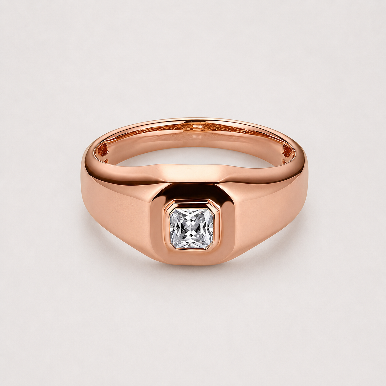 18k Yellow Gold Men’s Square-Cut Solitaire Ring with Lab Grown Diamond