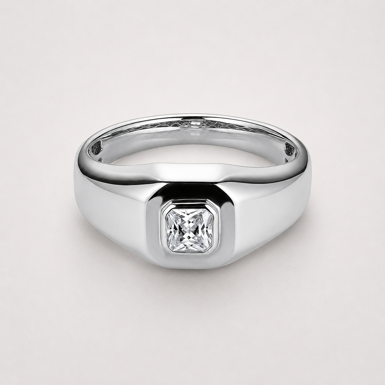 18k Yellow Gold Men’s Square-Cut Solitaire Ring with Lab Grown Diamond
