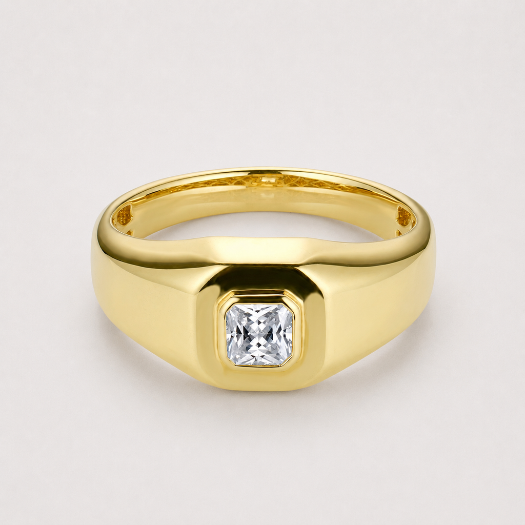 18k Gelbgold Herren Solitaire Ring mit quadratisch geschliffenem Labordiamanten