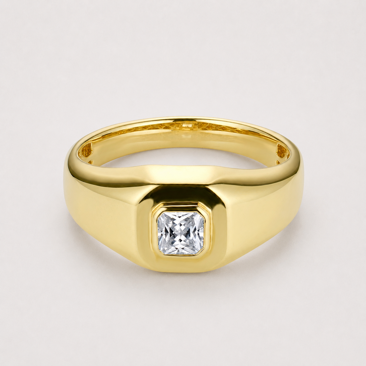18k Gelbgold Herren Solitaire Ring mit quadratisch geschliffenem Labordiamanten