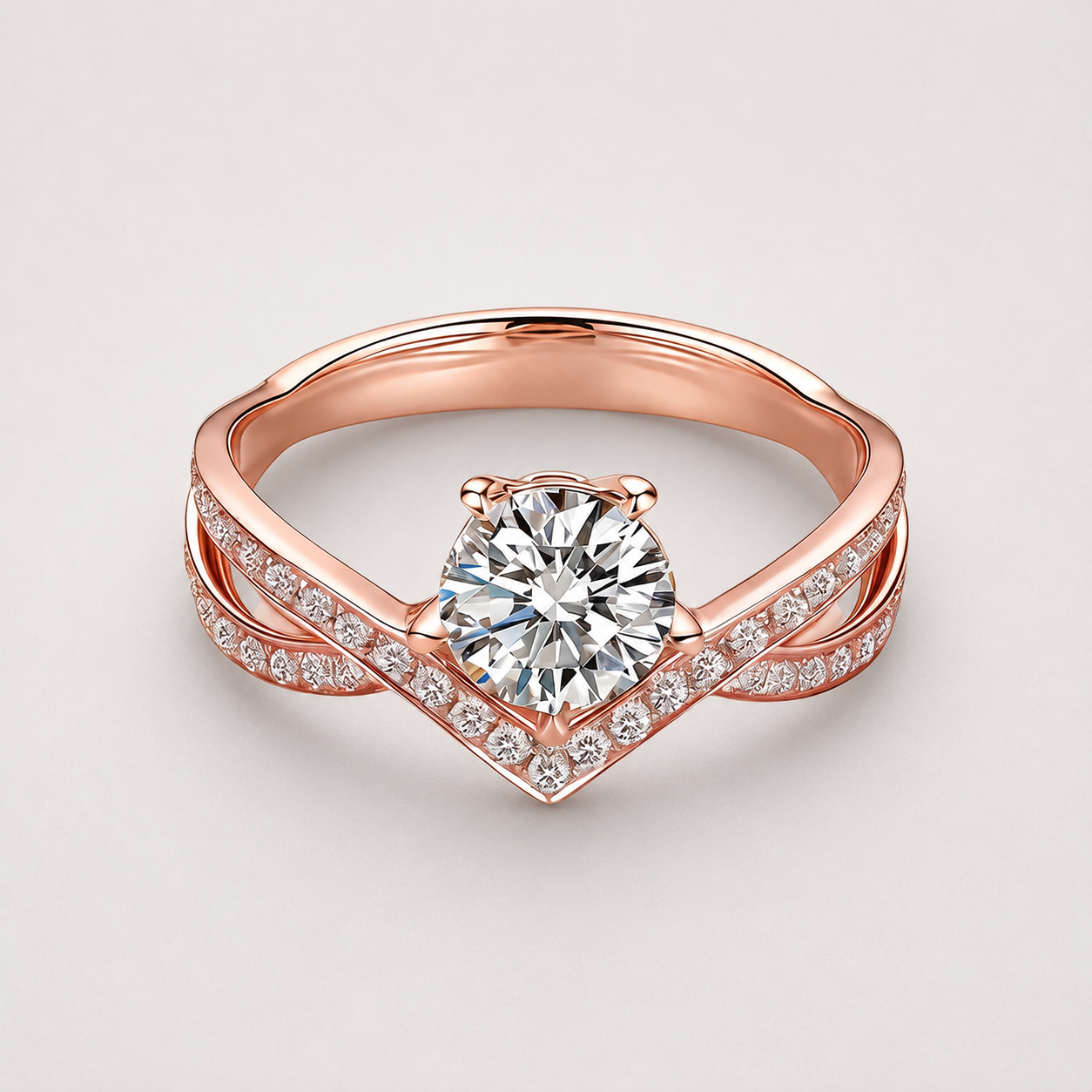 18k White Gold Engagement Ring with Round Brilliant Lab Grown Diamond and Split Shank Pavé