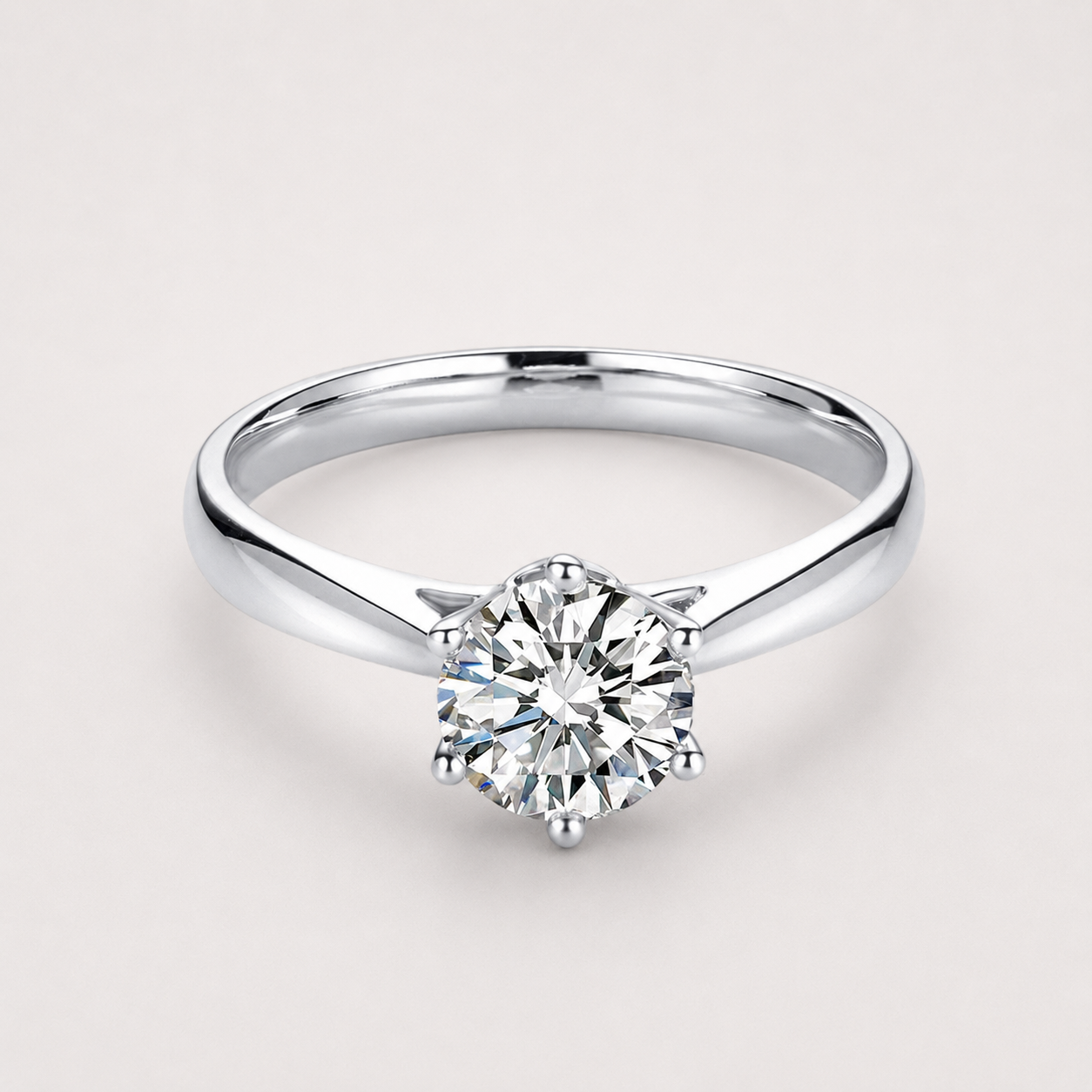 18k White Gold Classic Solitaire Engagement Ring with Round Brilliant Lab Grown Diamond