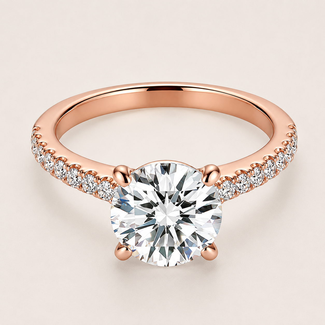 18k White Gold Pavé Engagement Ring with Round Brilliant Lab Grown Diamond