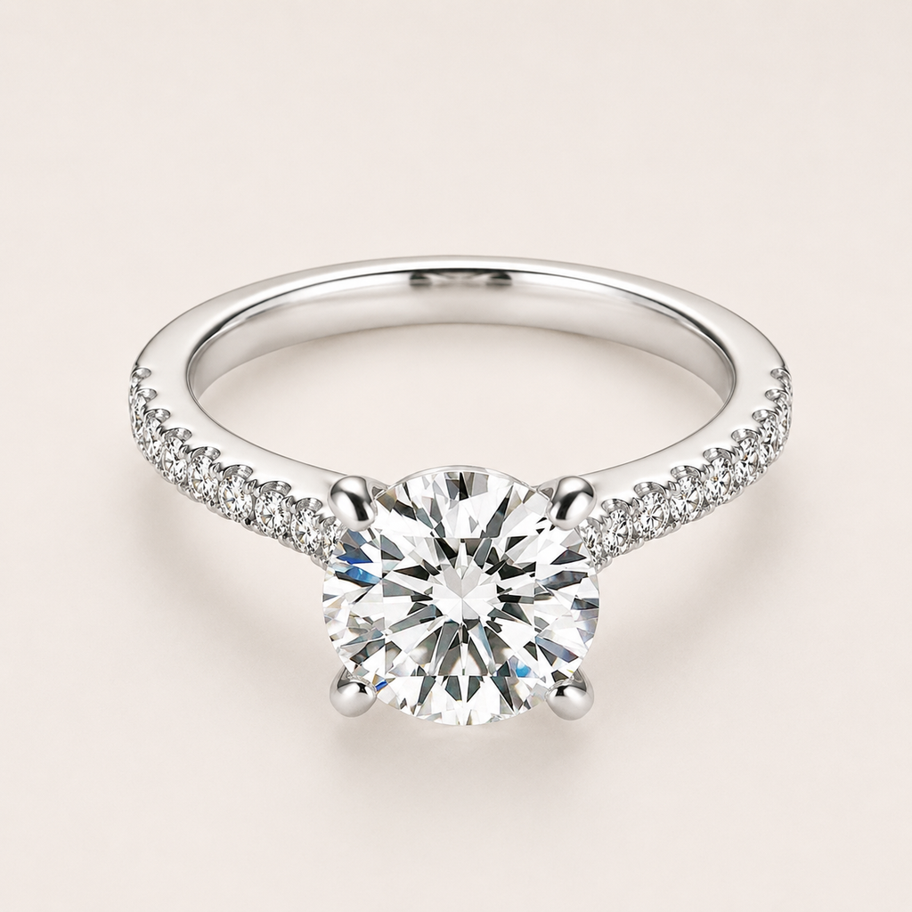 18k White Gold Pavé Engagement Ring with Round Brilliant Lab Grown Diamond