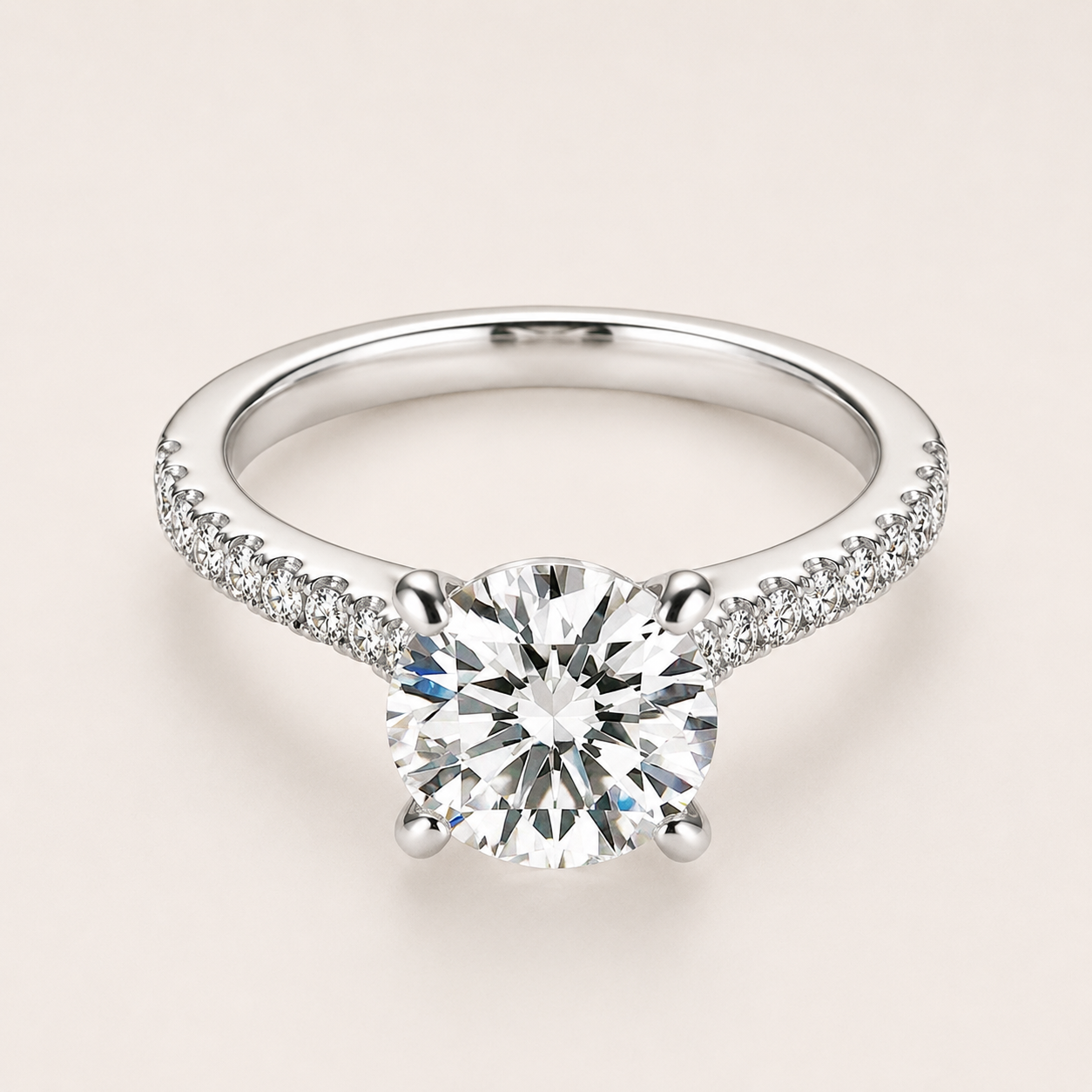 18k White Gold Pavé Engagement Ring with Round Brilliant Lab Grown Diamond