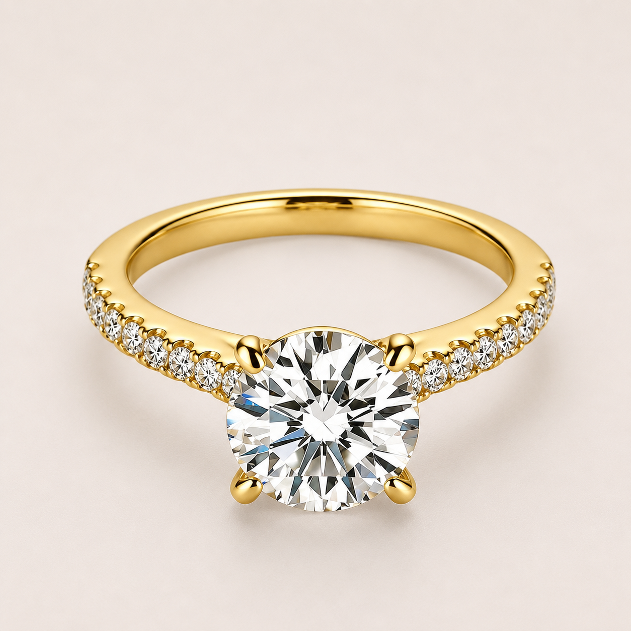 18k White Gold Pavé Engagement Ring with Round Brilliant Lab Grown Diamond