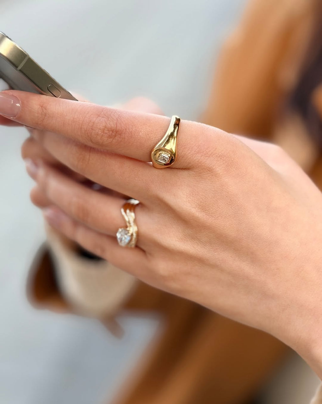 18k Yellow Gold Men’s Square-Cut Solitaire Ring with Lab Grown Diamond