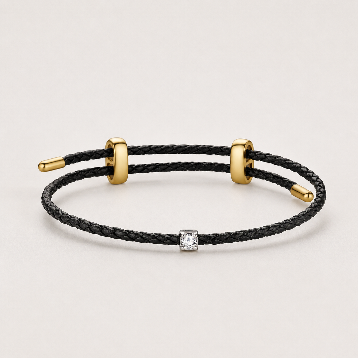 Armband mit 0,10 ct Labordiamant, 18K Gold und veganem Leder