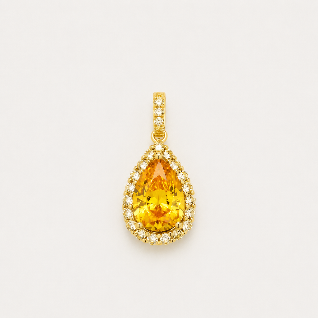 Fancy Yellow Diamantanhänger aus 18K Gold mit 3,50 ct Labordiamanten, tropfenförmigem Mittelstein und rundem Diamant-Halo