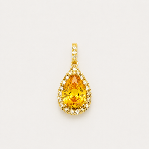 Fancy Yellow Diamantanhänger aus 18K Gold mit 3,50 ct Labordiamanten, tropfenförmigem Mittelstein und rundem Diamant-Halo