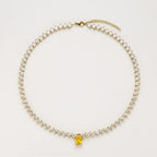 Diamantcollier aus 18K Gold mit tropfenförmigen Labordiamanten und zentralem Fancy Yellow Diamanten mit 3,00 ct