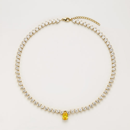 Diamantcollier aus 18K Gold mit tropfenförmigen Labordiamanten und zentralem Fancy Yellow Diamanten mit 3,00 ct