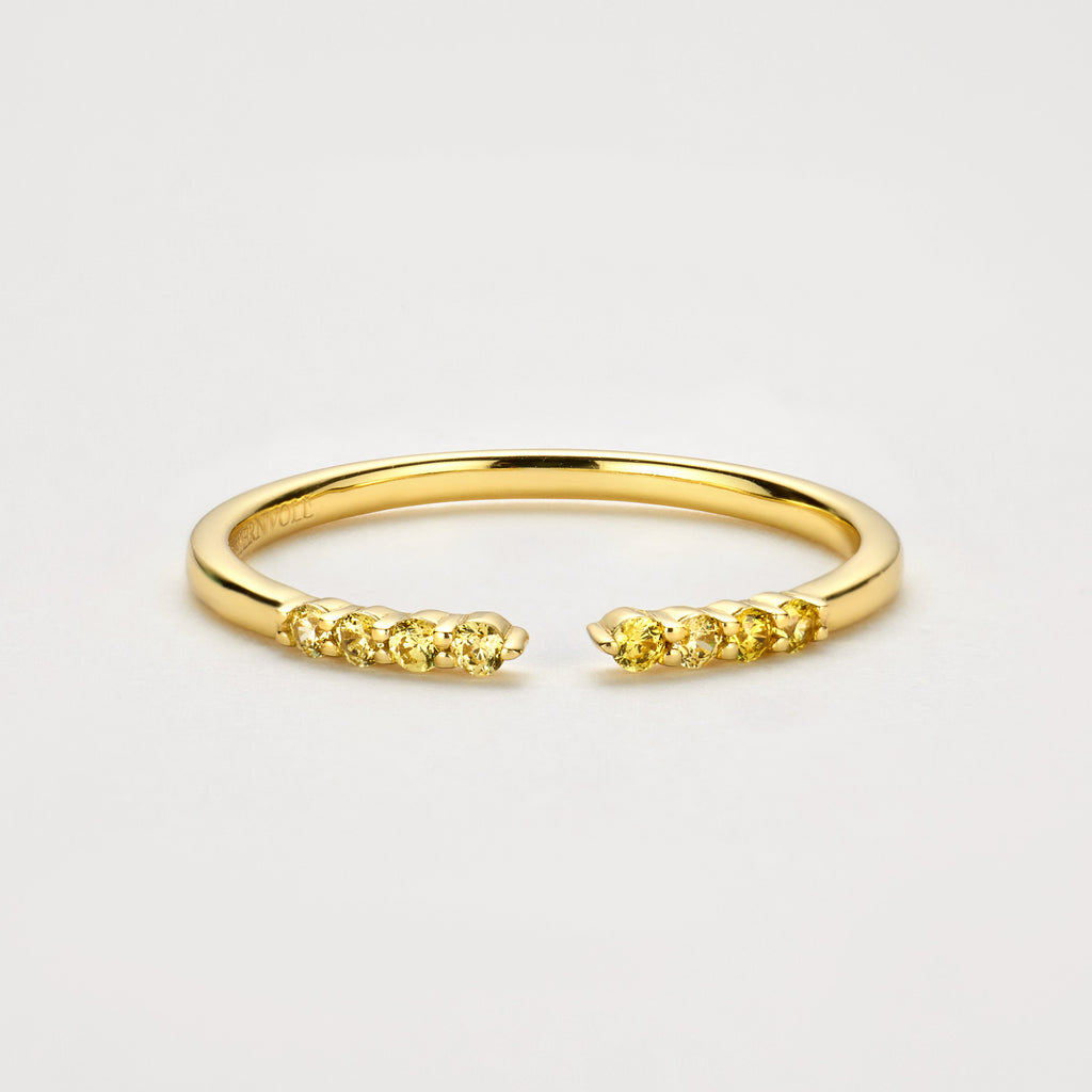 Offener Ring aus 18K Gold mit acht runden Fancy Yellow Labordiamanten an den beiden Ringenden