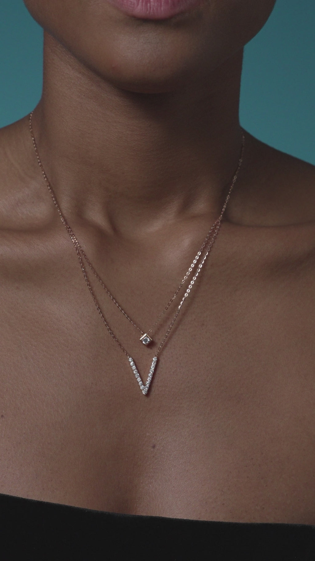 18k Rose Gold Layered V Necklace with Lab Grown Diamonds