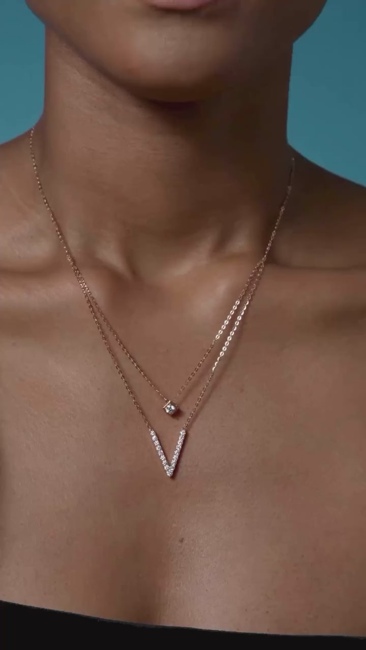 18k Rose Gold Layered V Necklace with Lab Grown Diamonds