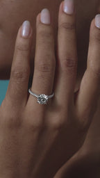 18k Weißgold Pavé Verlobungsring mit rundem Brillant Labordiamanten