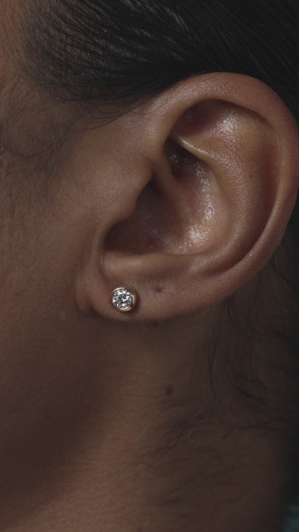 18K Gold Bezel Stud Earrings with Lab Grown Diamonds
