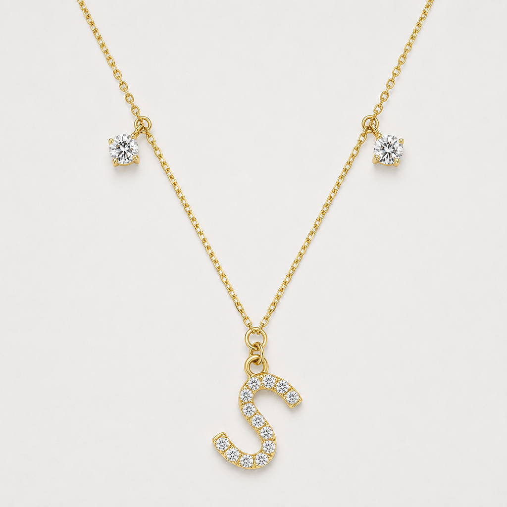 18K Gold Initial Necklace with Lab Grown Diamonds